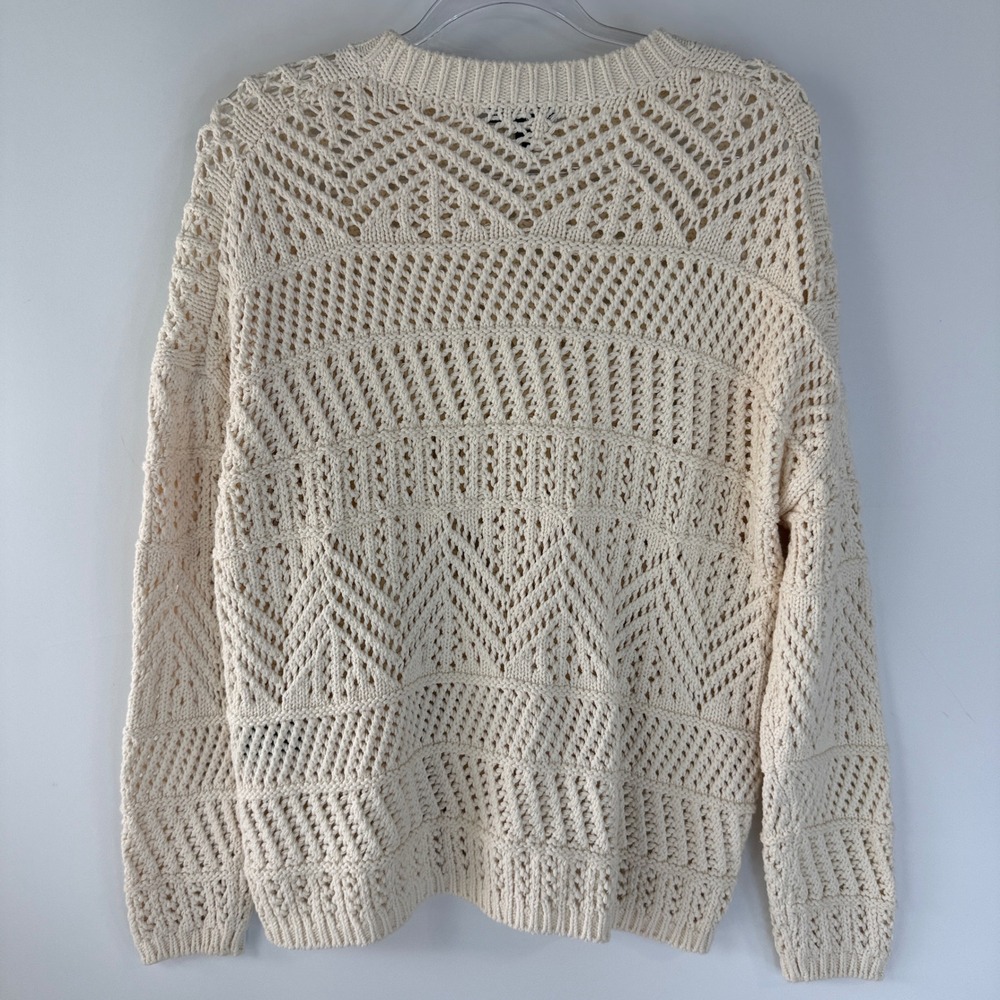 rag & bone Renee Crewneck Sweater Womens Small Ivory Open Weave Pointelle Cotton - Picture 6 of 10